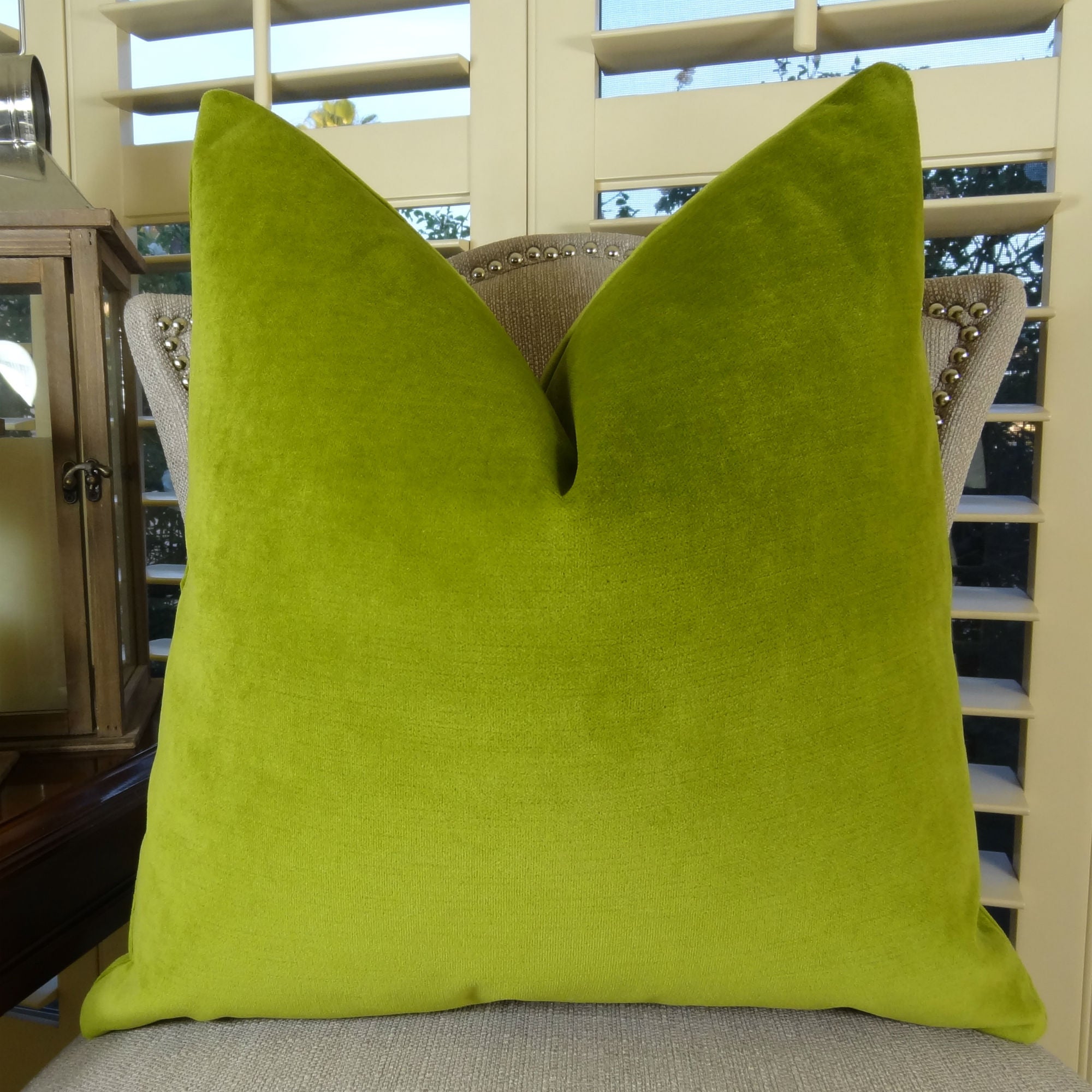 Chartreuse Cream Velvet Throw Pillow Cover